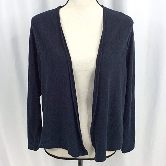 J JIll Linen Blend Open Cardigan Sweater Women's 1X (Tag) XL (Fit) Navy Blue - Picture 1 of 11